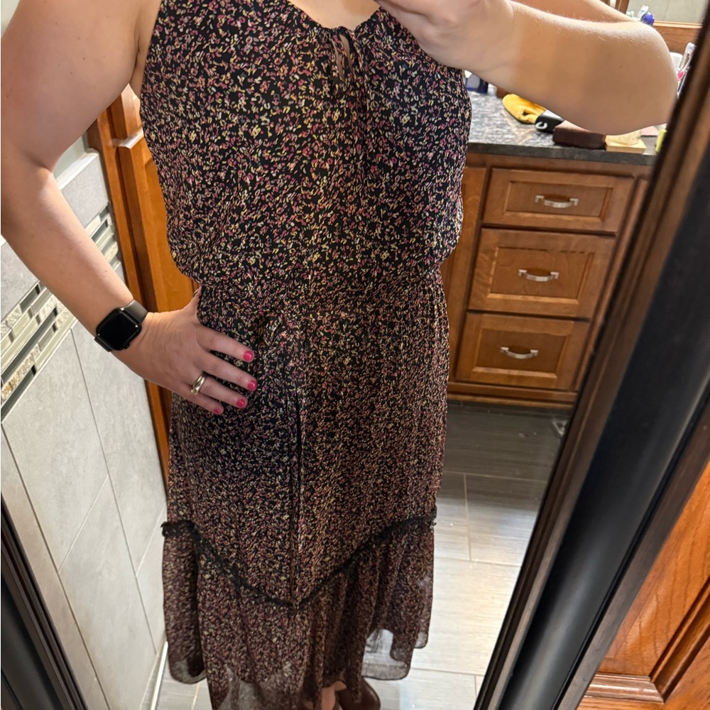 Floral Sleeveless Dress - Black, Pink, Yellow and White.